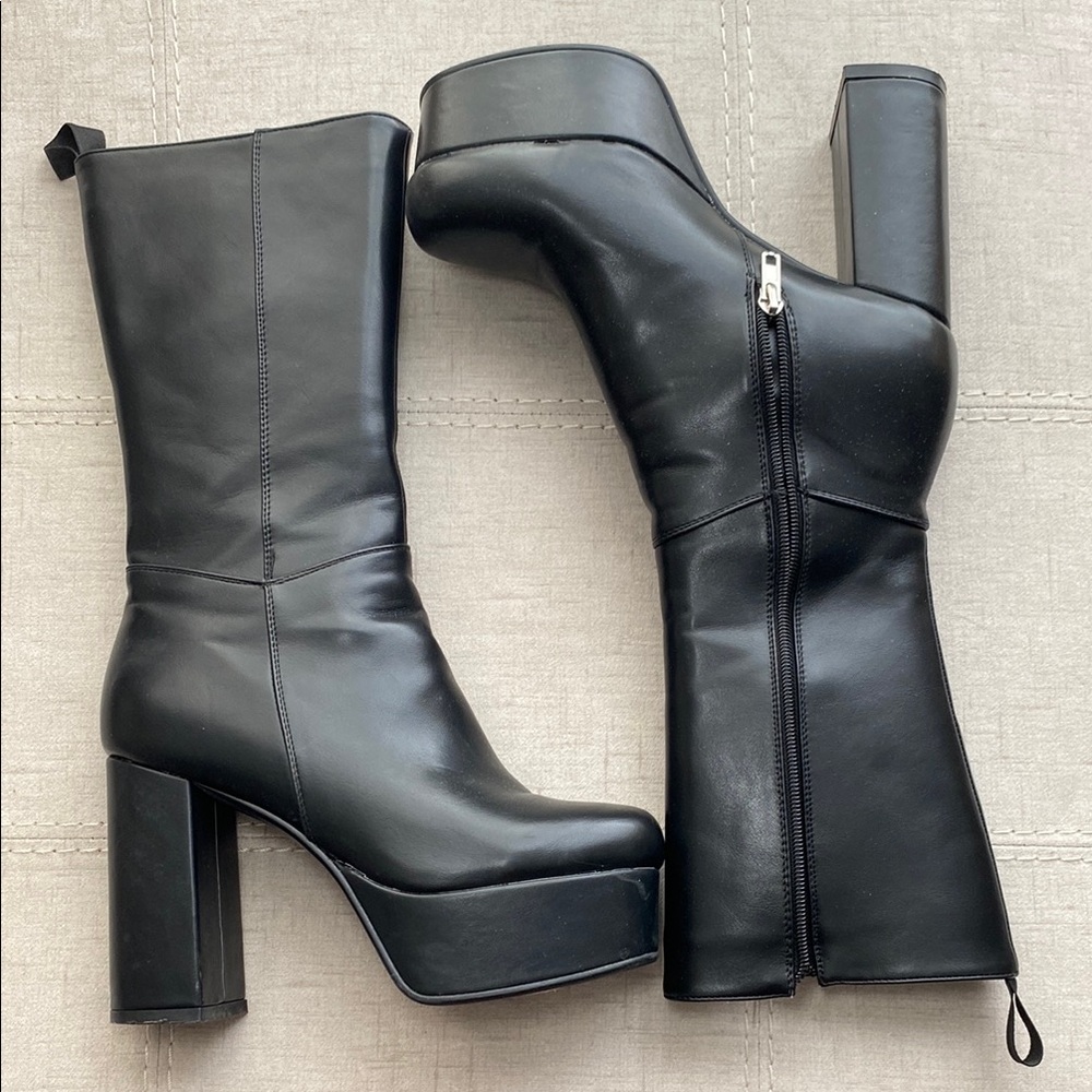 Black Platform Leather Boots